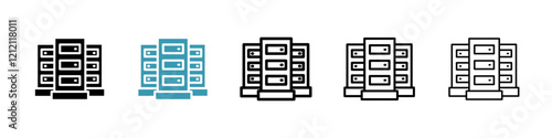 Data center icons pack in black and blue colors