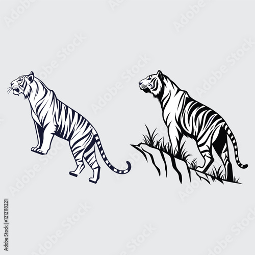 Tiger image silhouette vector art and illustration