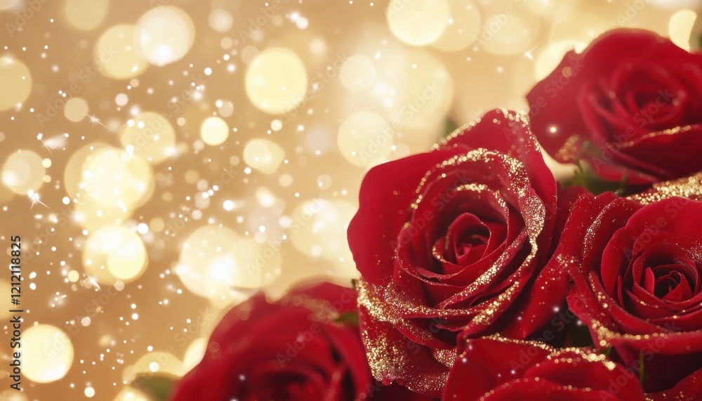 Red Roses with Gold Glitter, Romantic Valentine's Day Bouquet Red Roses with Gold Glitter, Romantic Valentine's Day Bouquet