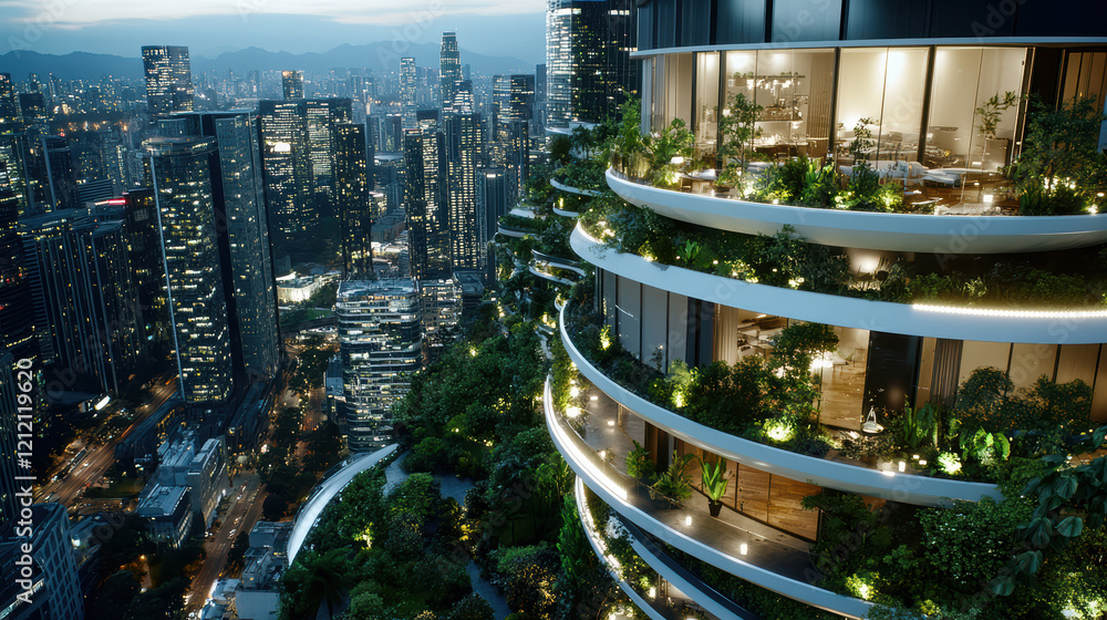 Obraz premium futuristic cityscape featuring advanced architecture and greenery