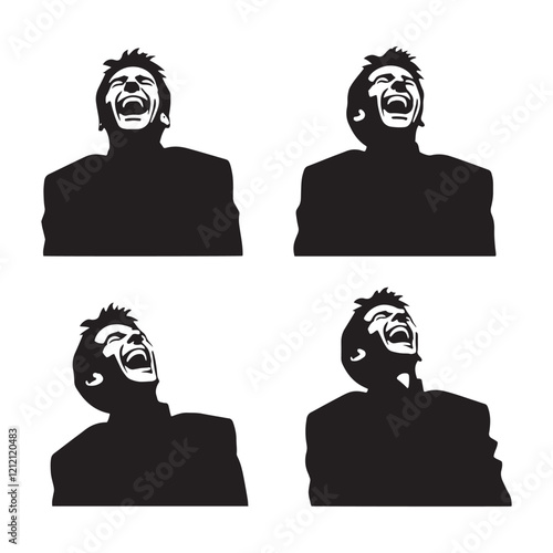 Compact set of man laughing silhouette digital art - man laughing vector set - man laugh illustrations set - laugh silhouette set
