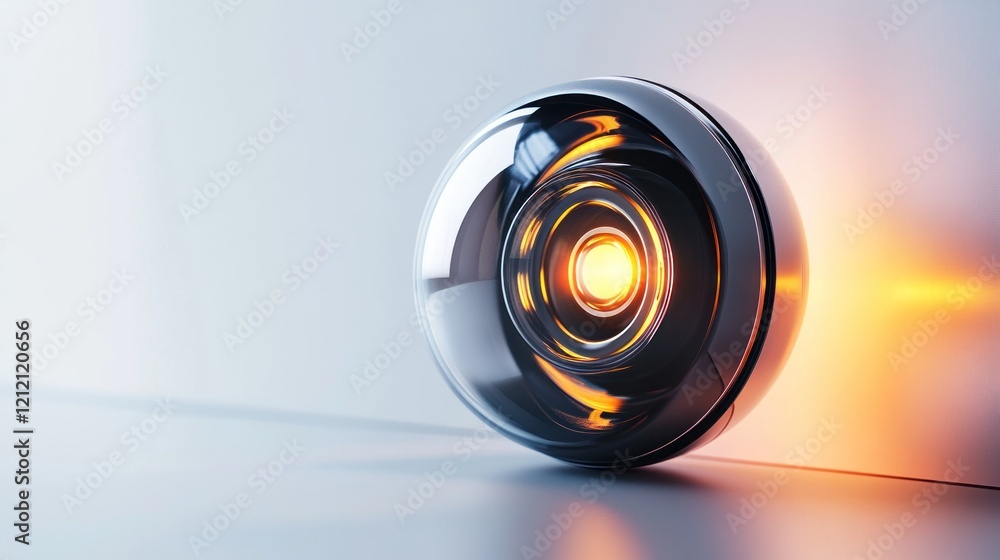 A sleek, futuristic orb with a glowing center, suggesting advanced technology. A sleek, futuristic orb with a glowing center, suggesting advanced technology.