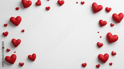 Red Heart Shapes Floating on a White Background, Creating a Playful and Romantic Atmosphere for Love, Affection, and Celebration Themes in Various Designs