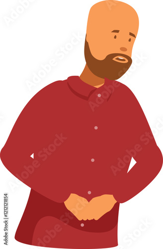 Cartoon man clutching stomach suffering from abdominal pain, nausea, indigestion, gastritis, bloating, constipation, diarrhea