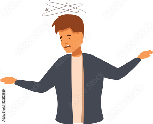 Young man feeling dizzy and losing balance, vertigo concept
