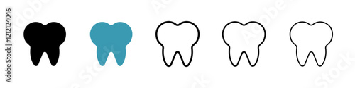 Tooth icons pack in black and blue colors