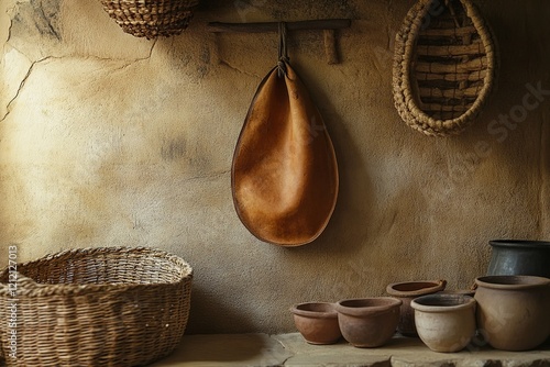 Wallpaper Mural An illustration featuring traditional leather wine skins, showcasing rustic craftsmanship and historical wine storage methods. Highlights the cultural heritage  Torontodigital.ca