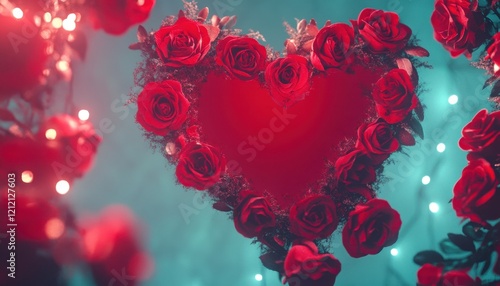 Romantic Red Roses Arranged in Heart Shape for Valentine's Day