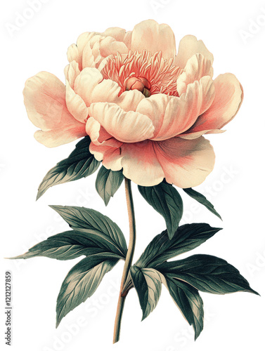 Wallpaper Mural Detailed botanical illustration of Paeonia suffruticosa (tree peony) isolated on a transparent background Torontodigital.ca
