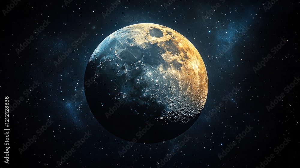Stunning view of the moon with detailed craters against a starry space background, ideal for astronomy Stunning view of the moon with detailed craters against a starry space background, ideal for astronomy