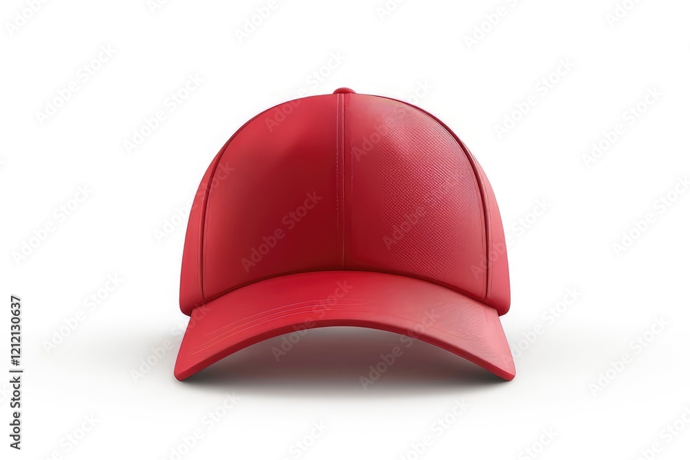 Fototapeta premium A red baseball cap displayed from the front, showcasing its simple and sporty design. isolated on white background