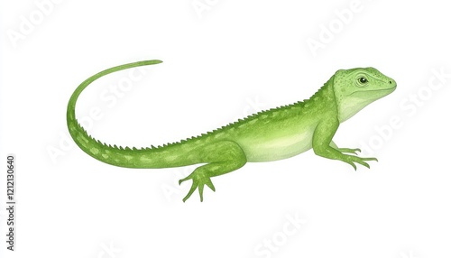 Vibrant green lizard in a natural pose, showcasing its unique features against a plain background