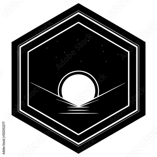 A concave inset in a hexagon silhouette vector illustration 