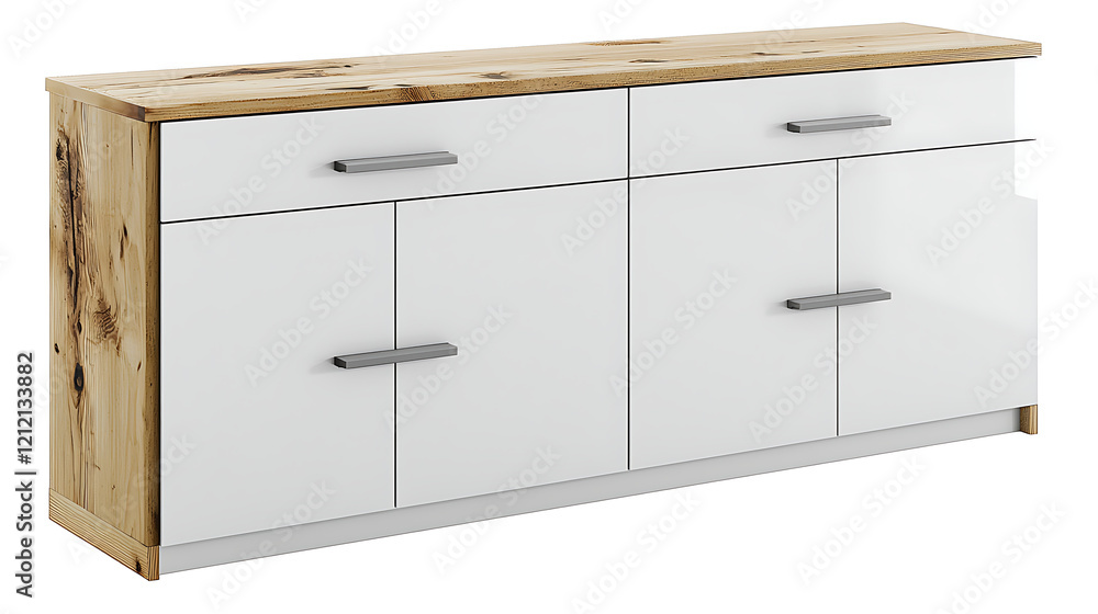A white cabinet with four drawers and a wooden top. generated using AI A white cabinet with four drawers and a wooden top. generated using AI
