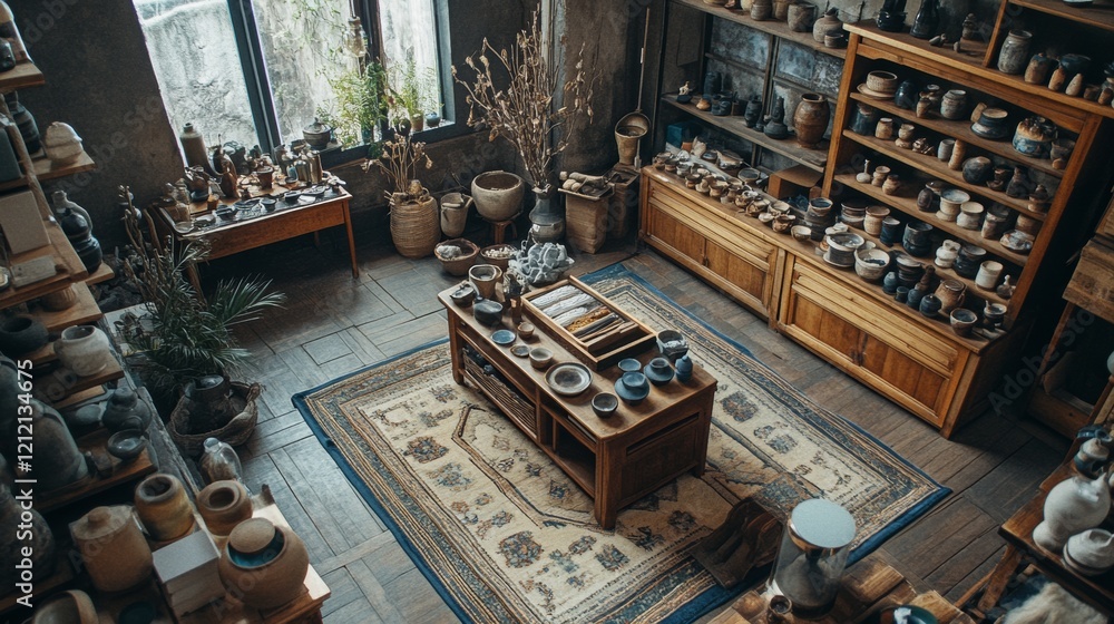 Fototapeta premium Rustic pottery shop with vintage decor