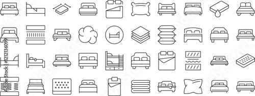 Bed and Mattress Outline Simple Linear Image Collection. Editable Stroke. Perfect for Web Sites, Books, Cards, Apps