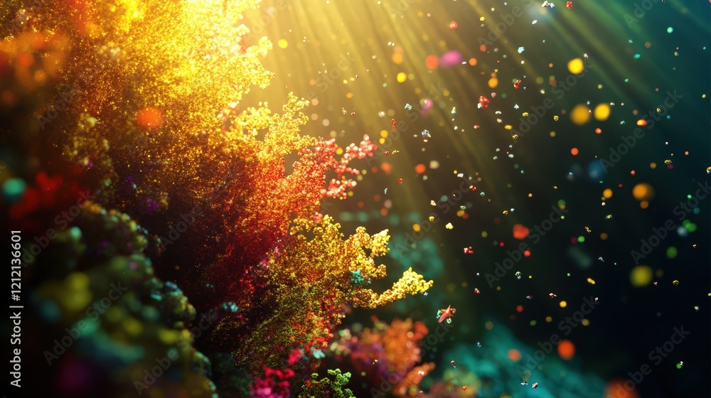 Fototapeta premium Vibrant Colorful Coral Reef Illuminated By Sunlight