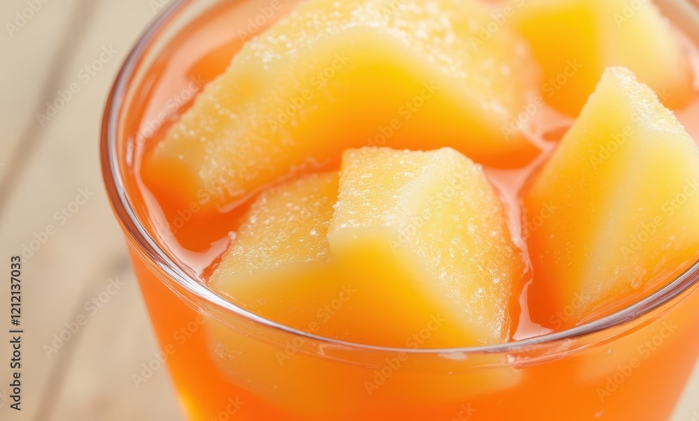 Refreshing orange drink with fruit cubes Refreshing orange drink with fruit cubes