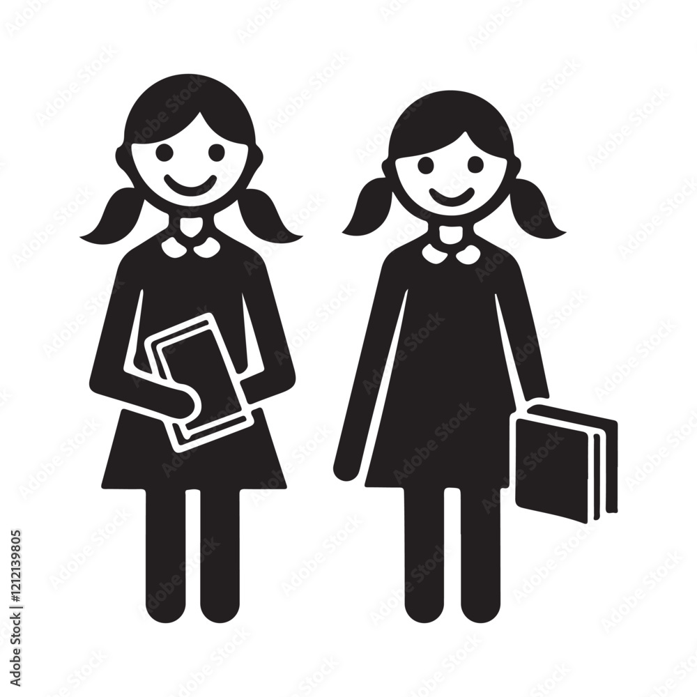 Man girl students classmates pictogram icon silhouette vector. Man girl students classmates pictogram icon silhouette vector.