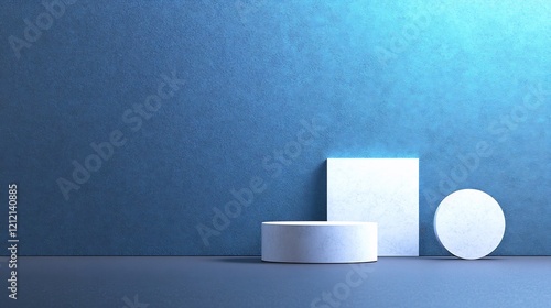 Serene Blue Studio Minimalist Product Display. AI Generated