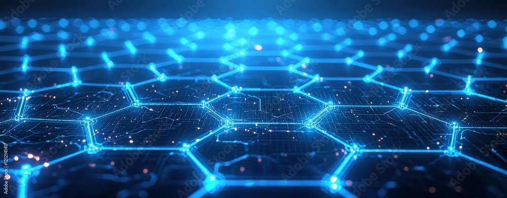 Exploring Digital Connectivity Hexagonal Patterns of Light in a Futuristic Environment Exploring Digital Connectivity Hexagonal Patterns of Light in a Futuristic Environment