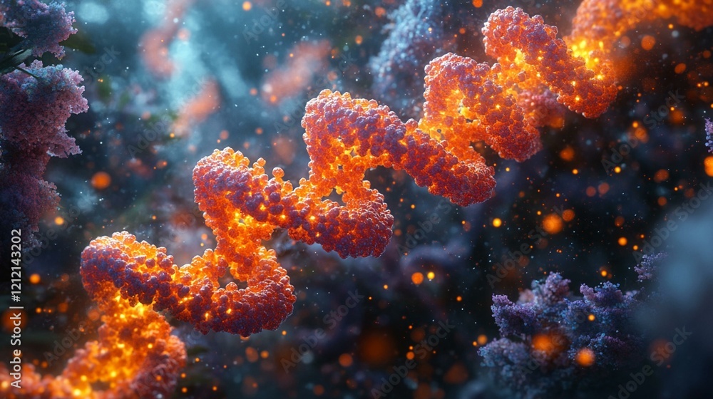 An artistic digital piece of a DNA strand with a glowing sequence showing how genetic data is transmitted across cells. 280 An artistic digital piece of a DNA strand with a glowing sequence showing how genetic data is transmitted across cells. 280
