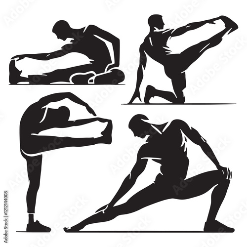 Creative and versatile set of man stretching silhouette for graphic design - man stretching vector set - man stretching illustrations set - body stretch silhouette set
