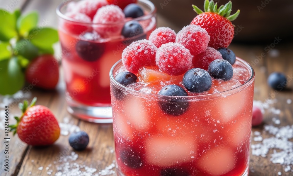 Refreshing summer berry drinks with mint leaves Refreshing summer berry drinks with mint leaves