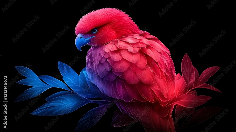 Fototapeta premium Colorful parrot perched on branch, dark background; vibrant art for nature designs