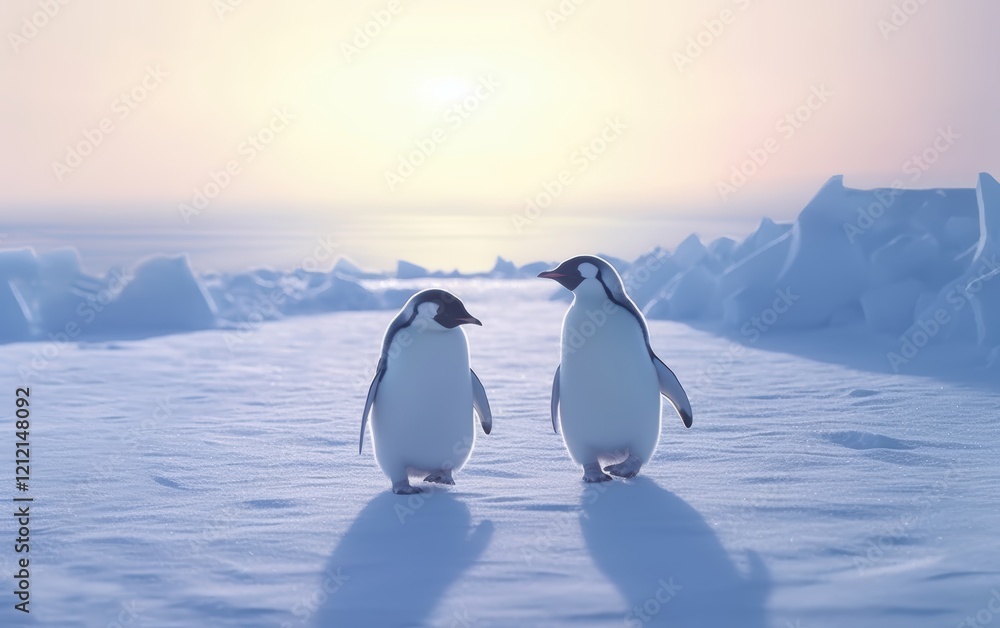 Obraz premium Two Penguins on Ice in the Antarctic
