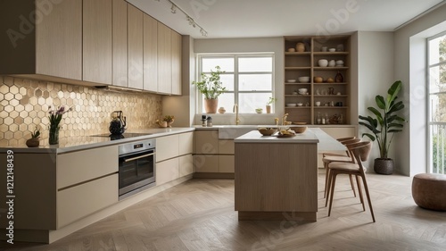 Modern Minimalist Kitchen  Honeycomb Tiles   Light Wood Design
