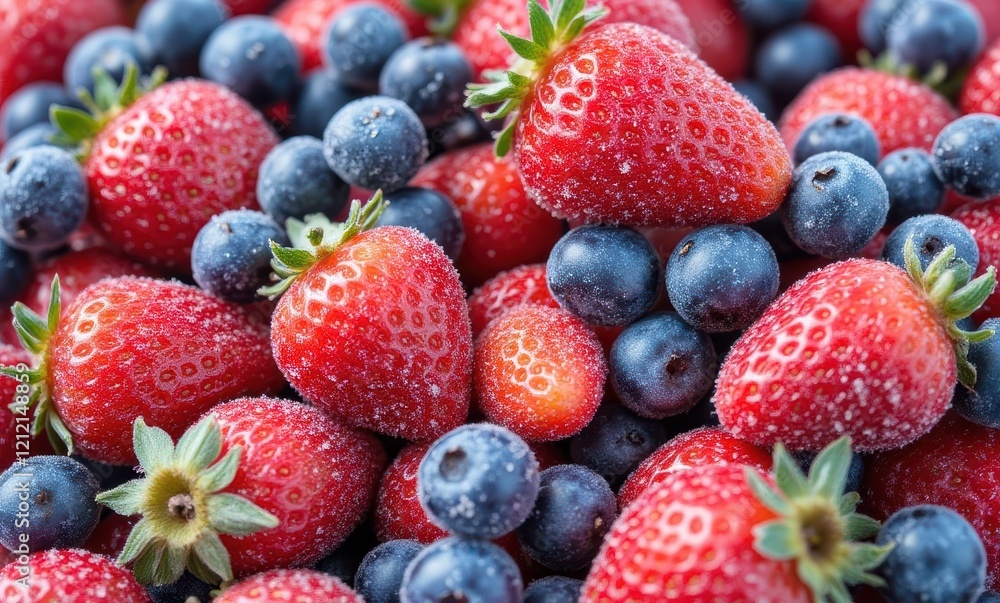 Fresh strawberries and blueberries piled together Fresh strawberries and blueberries piled together