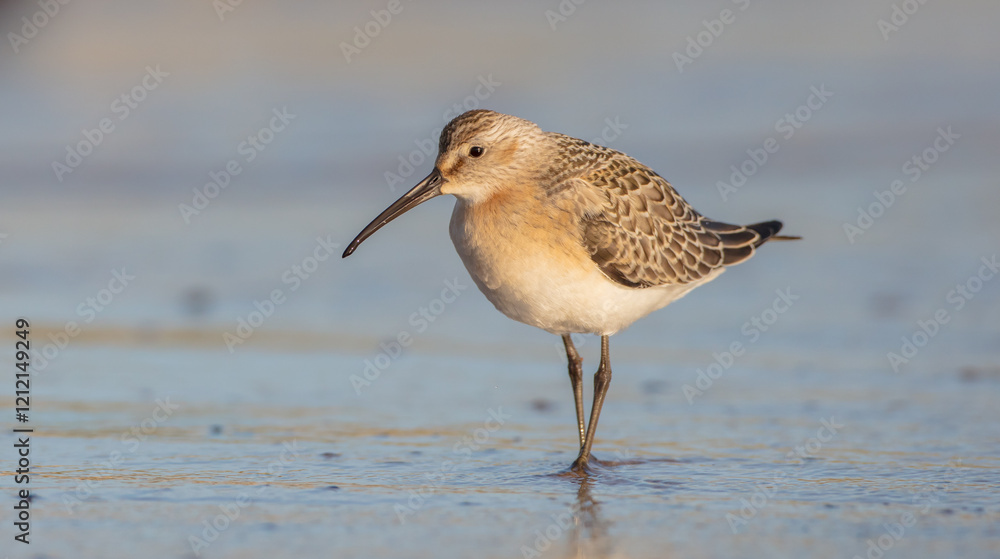 Obraz premium The curlew sandpiper - young bird at a seashore on the autumn migration way