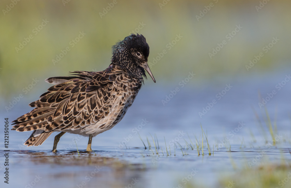 Ruff - male bird at a wetland on the mating season in spring Ruff - male bird at a wetland on the mating season in spring