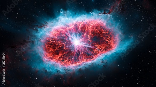 Cosmic Nebula Red and blue gas clouds, stellar explosion, space background. Astronomy education photo