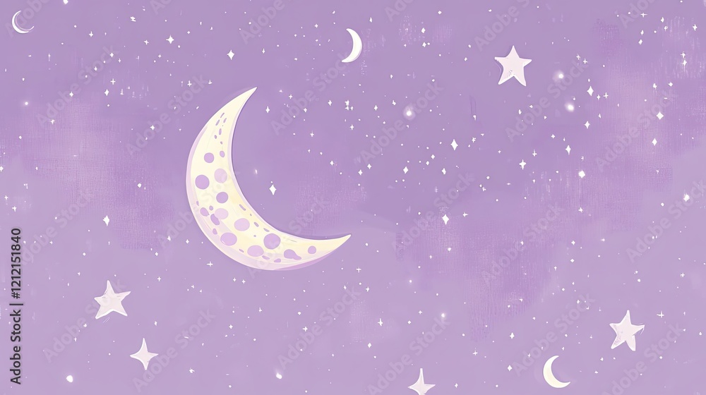 Fototapeta premium A Crescent Moon and Stars in a Lavender Sky