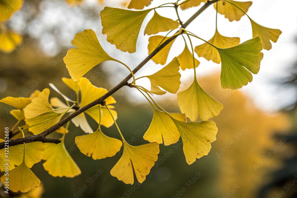 Obraz premium A close-up of ginkgo leaves with a blurred background