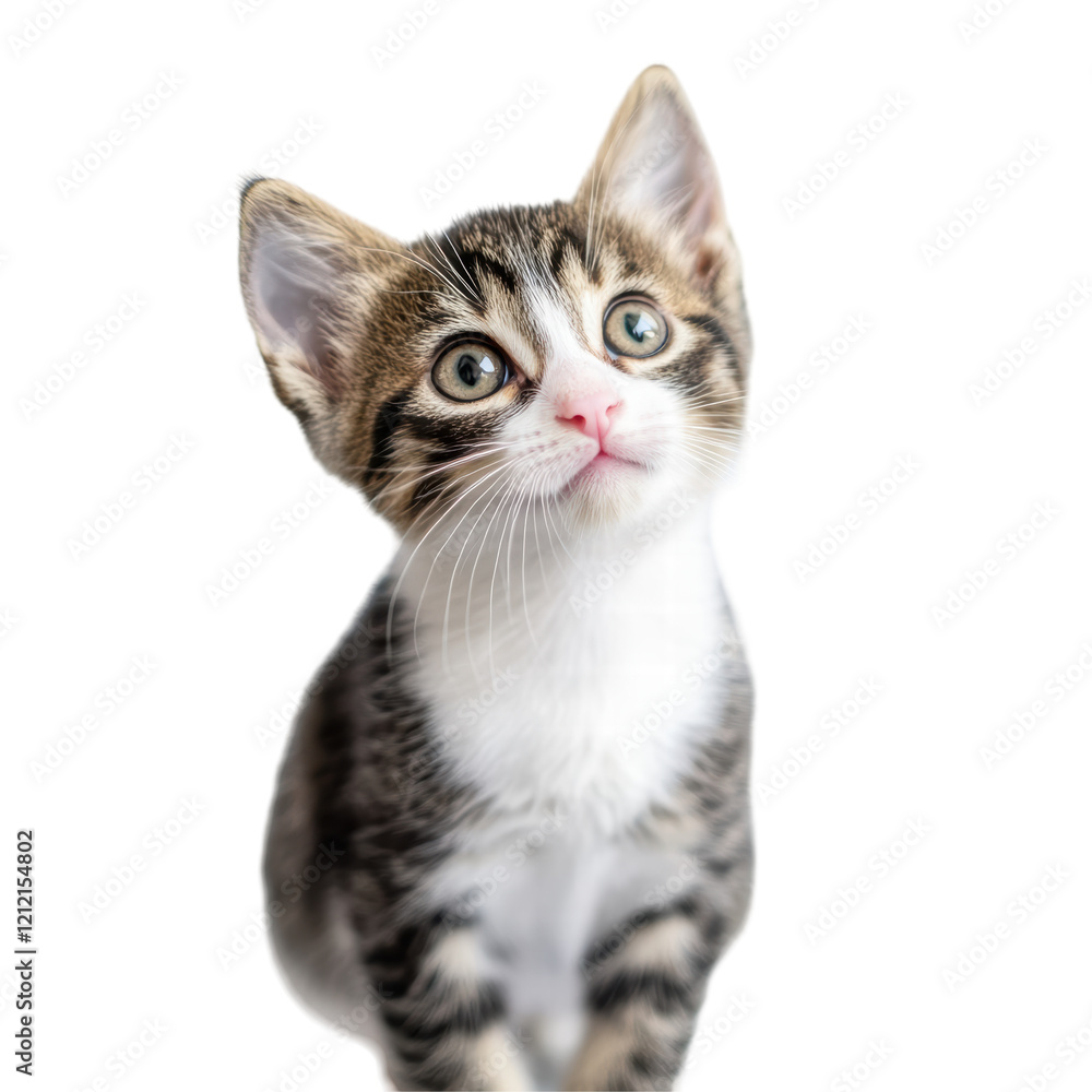 Isolated White and Tabby Kitten with Head Tilt Isolated White and Tabby Kitten with Head Tilt