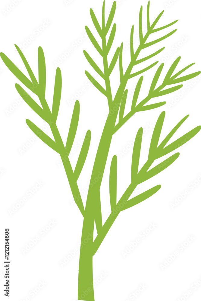 Obraz premium Stylized illustration of a dill sprig, emphasizing its vibrant green color and delicate texture, ideal for culinary or health related projects