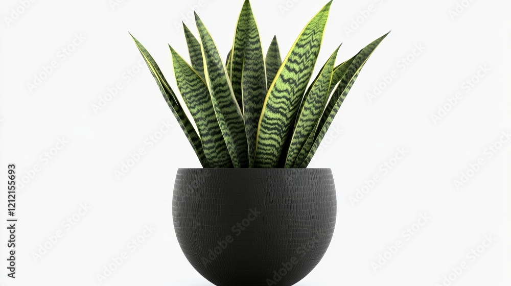 Snake Plant in Black Pot, 3D Render - Minimalist Design Snake Plant in Black Pot, 3D Render - Minimalist Design