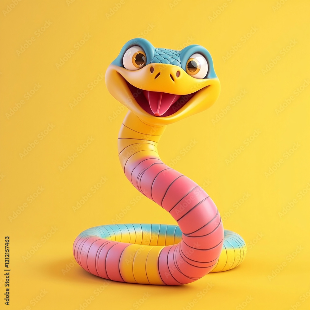 Fototapeta premium A colorful snake on plain orange background Made with generative AI