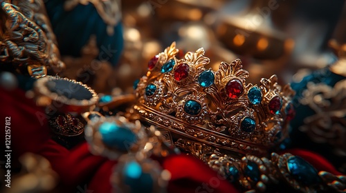 Golden crown jewels treasure chest riches luxury