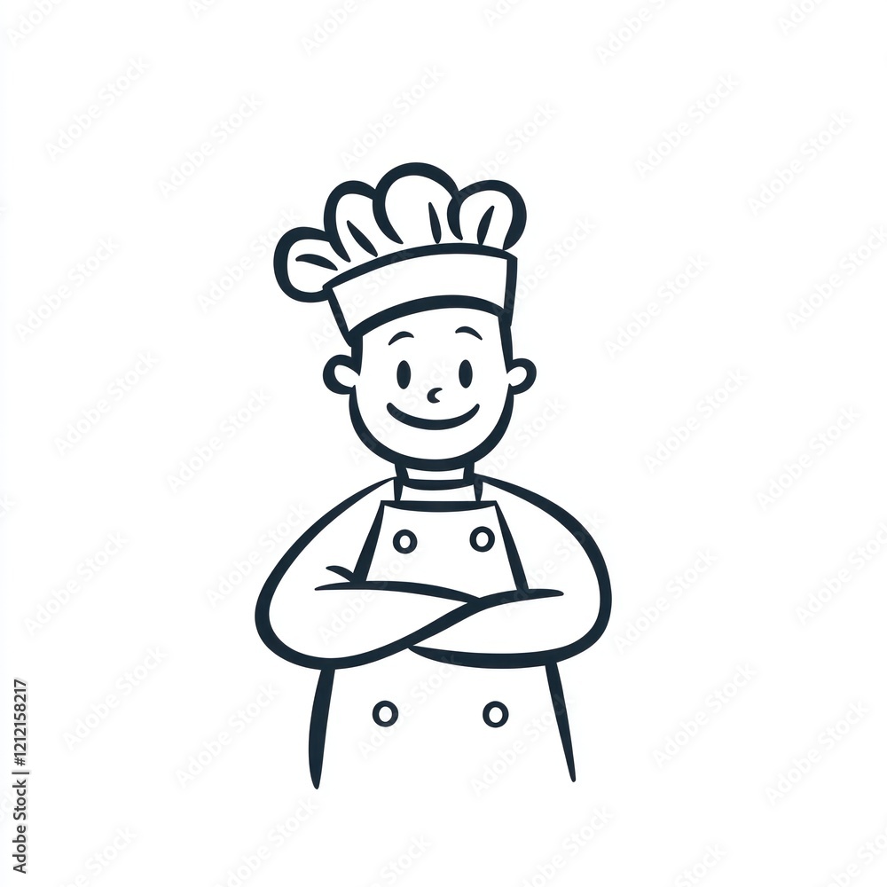 Cartoon chef portrait, confident pose, simple style, stock image, background white, possible use for children's cookbooks, educational materials Cartoon chef portrait, confident pose, simple style, stock image, background white, possible use for children's cookbooks, educational materials