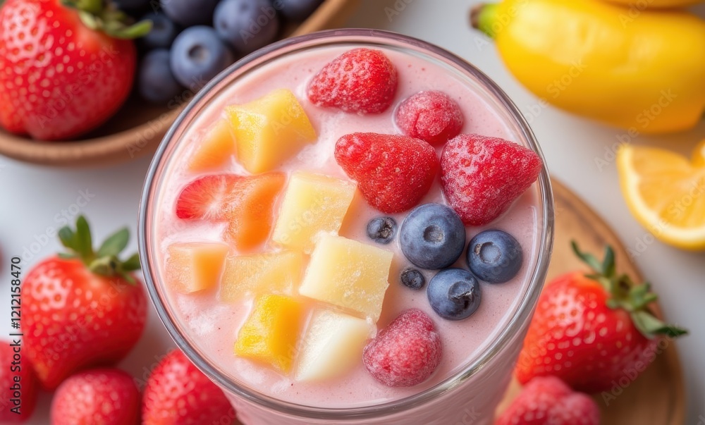 Colorful fruit smoothie with berries and banana Colorful fruit smoothie with berries and banana