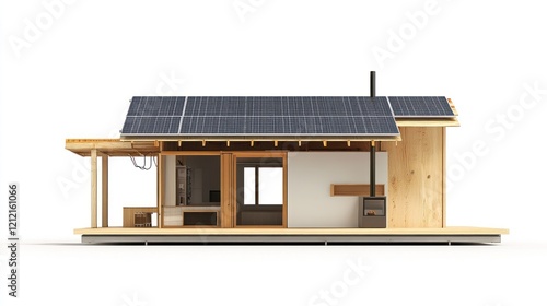 Decentralized energy systems utilizing biomass for off-grid rural electrification, on solid white background, single object photo