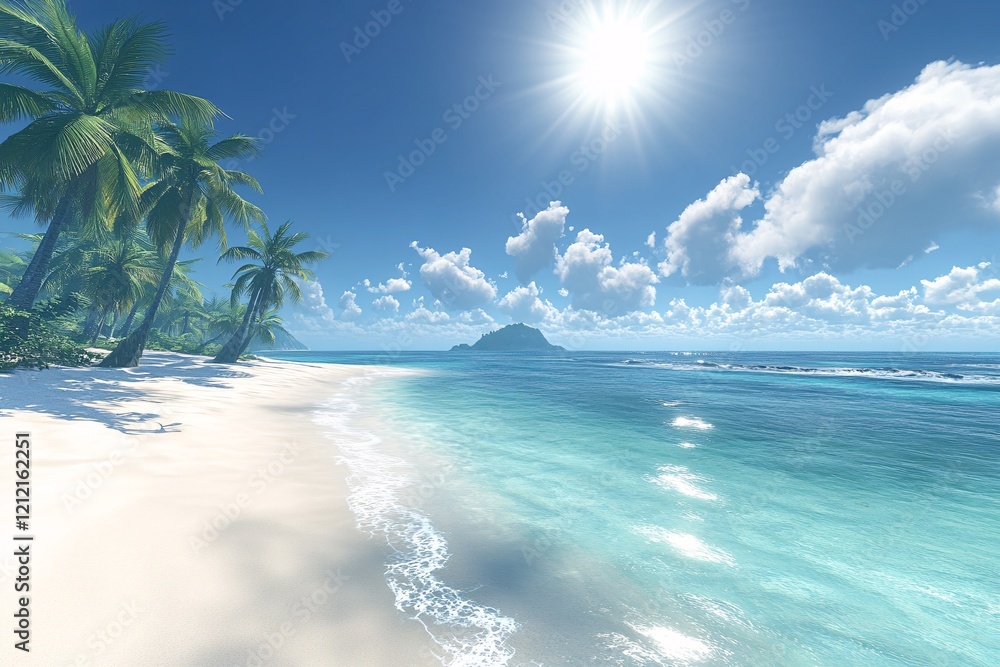 Fototapeta premium Tropical Beach Paradise Idyllic Island Scene Sunshine