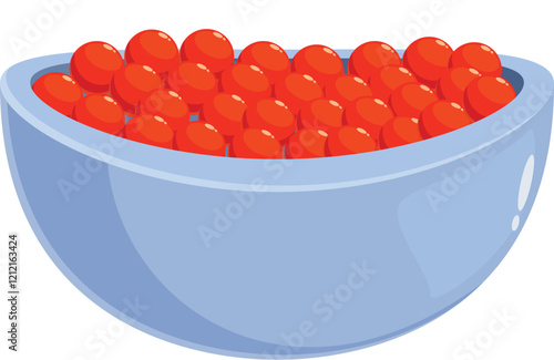 Light blue bowl brimming with glistening red caviar, a luxurious delicacy