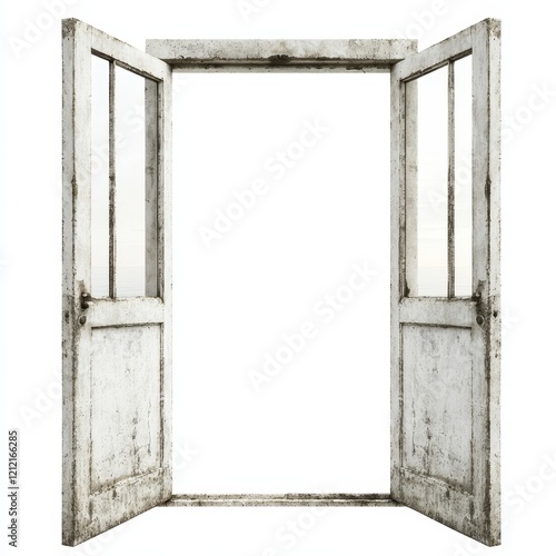 Weathered White Double Doors Open Wide Rustic Entryway Vintage Interior Design Element