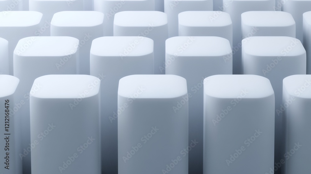 Fototapeta premium Soft light illuminates rows of rounded white cubes. AI Generated
