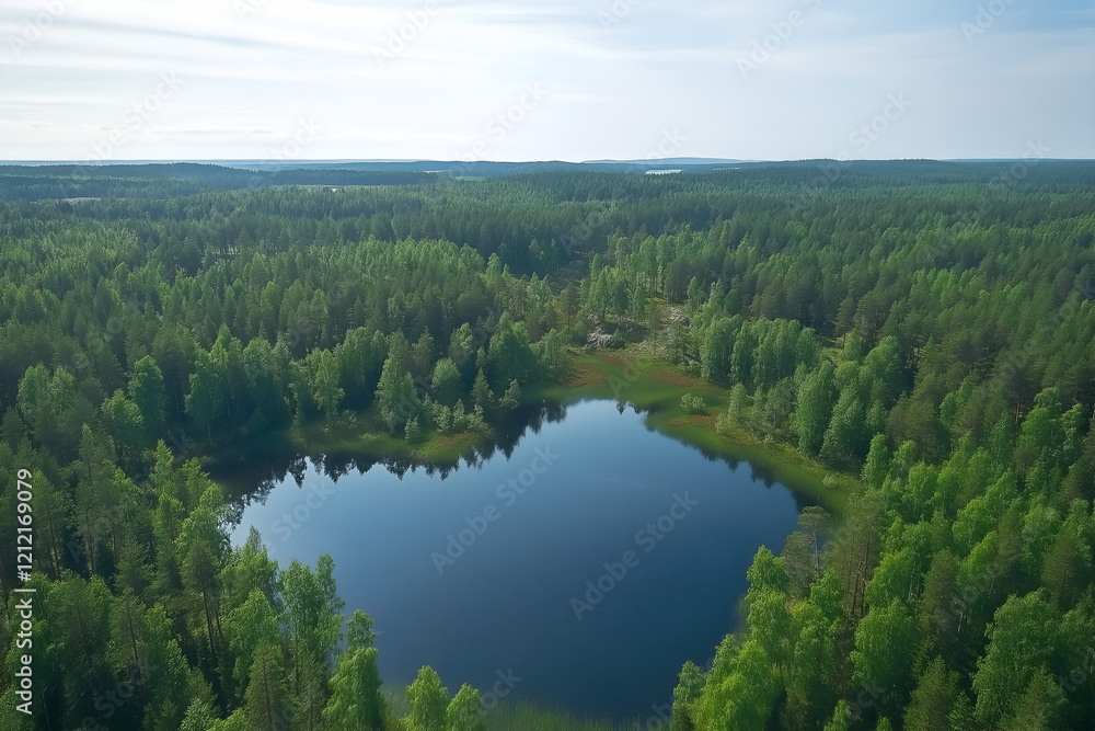 Naklejka premium Aerial view of palms trees forest with fog covered.